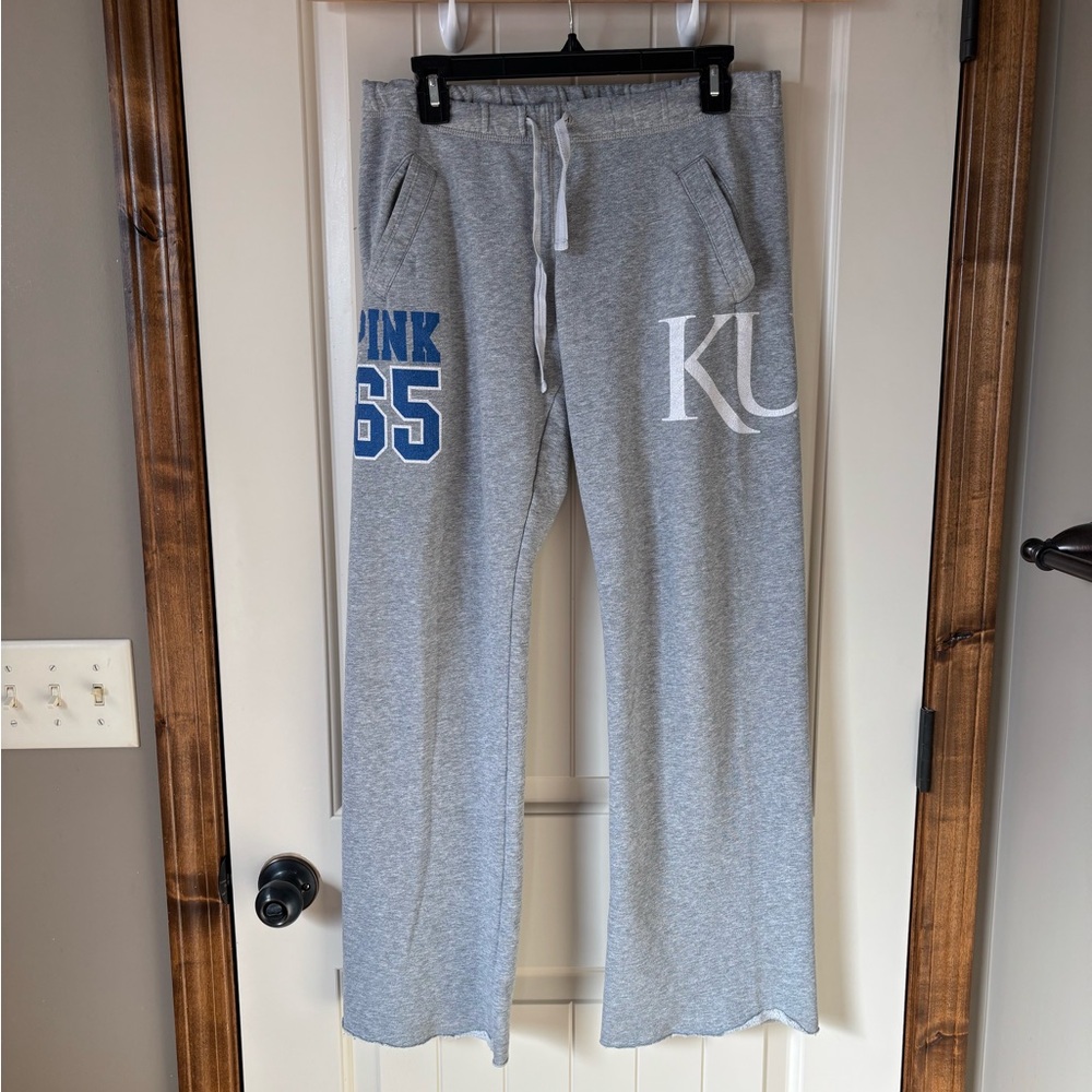 PINK Victoria's Secret Gray Lounge Sweatpants with Blue & White Logos